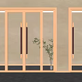 Modern Glass Doors With Gold Frame Handles And Marble Floor Plant Vase