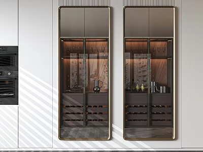 Elegant Modern Wine Cabinet With Glass Doors And Wine Racks In Kitchen Interior 3d model