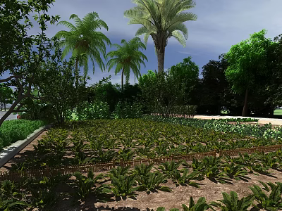 Beautiful Garden Landscape With Arranged Plant Beds And Various Green Trees 3d model