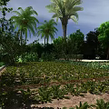Beautiful Garden Landscape With Arranged Plant Beds And Various Green Trees