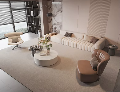 Sofa Coffee Table Combination Leisure Chair Single Sofa Floor Lamp 3d model