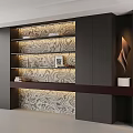 Modern Bookcase Design With Open Shelves Closed Cabinets And Marble Pattern Backdrop 3d model