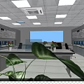 Modern Surveillance Monitoring Room Interior With Multiple Monitors Large Display Screen And Control Desk