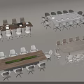 Modern Office Conference Table With Wooden Top Green Plant And White Chairs