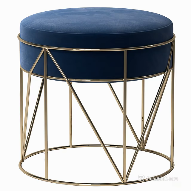 Modern Blue Velvet Single Chair With Geometric Gold Metal Frame Design 3d model 
