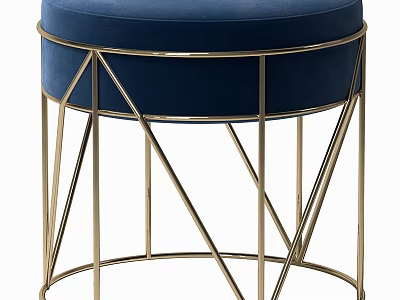 Modern Blue Velvet Single Chair With Geometric Gold Metal Frame Design 3d model