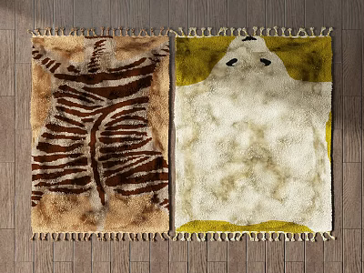 Square Rug With Zebra Pattern And Yellow Background On Wooden Floor Fringe Edge 3d model