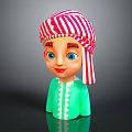 Cartoon Game Movie Character With Red And White Striped Headscarf Blue Eyes And Green Outfit