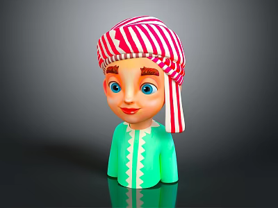 Cartoon Game Movie Character With Red And White Striped Headscarf Blue Eyes And Green Outfit 3d model