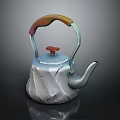 Unique Design Silver Kettle With Textured Body Wooden Handle And Red Lid Knob