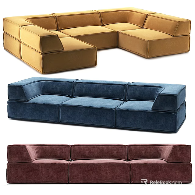 Modern Modular Sectional Sofa Set With Multi Colored Velvet Upholstery And Comfortable Seating Design 3d model