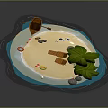 Tropical Natural Island Scene With Sandy Beach Palm Trees Beach Chair Wooden Bucket And Seashells