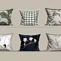 Stylish Decorative Pillows With Diverse Patterns And Different Designs On Shelf 3d model