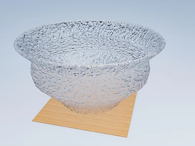 Elegant Textured Transparent Glass Tableware Set With Bowl On Wooden Base 3d model