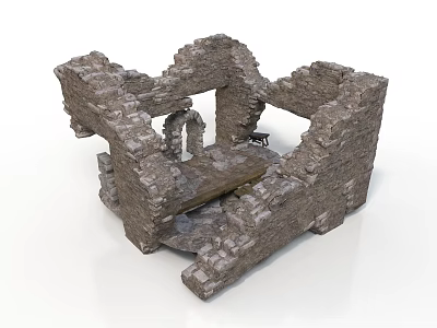 Ancient Stone Ruins Structure Featuring Archway And Weathered Stone Blocks 3d model