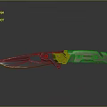 Modern Tactical Knife With Green And Gray Handle Yellow Edge Blade Contemporary Design Reflective Surface