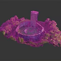 Ancient Circular Fortress With Central Tall Tower Surrounded By Green Vegetation