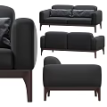 Modern Black Two-Seater Sofa With Wooden Legs And Multiple Angles View 3d model
