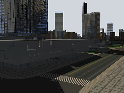 Modern Residential Building with Glass Curtain Walls Surrounded by Skyscrapers in Urban Area 3d model