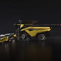 Yellow Agricultural Combine Harvester With Large Harvesting Platform Cab And Wheels
