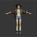 Game Movie Character 3D Model Brown Jacket White T-Shirt Denim Shorts Arms Outstretched