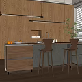 Modern Bar Counter Interior Design With Wooden Cabinets Bar Stools Green Plant And Window