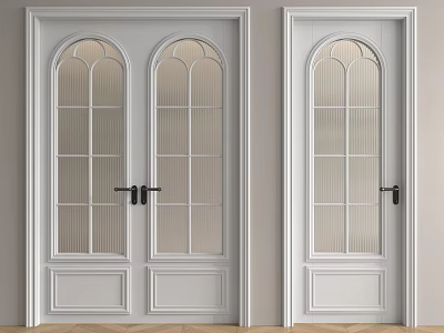 Modern White Casement Doors With Double Single Panels And Ribbed Glass Design 3d model