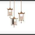 Traditional Chinese Lantern Shaped Chandeliers with Metal Frame and Openwork Design 3d model