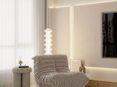 Modern Elegant Beige Lazy Sofa With Cozy Soft Material Warm Lighting And Side Table Decor 3d model