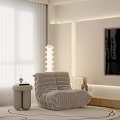 Modern Elegant Beige Lazy Sofa With Cozy Soft Material Warm Lighting And Side Table Decor