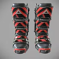 Black and Red Striped Ski Boots with Structured Strap System and Durable Design 3d model