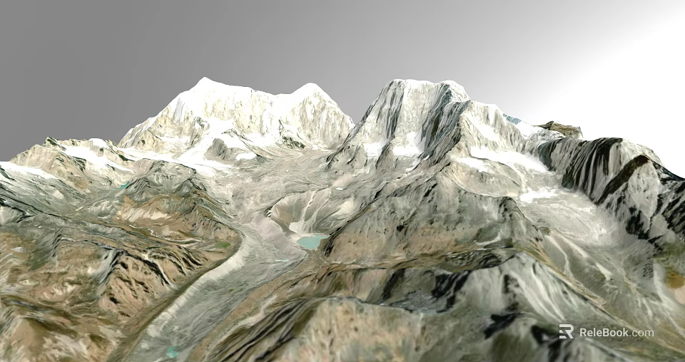 Snowy Mountain Range With Rocky Terrain And Scenic Alpine Lake View 3d model 