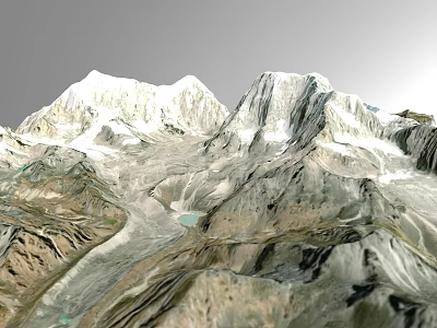 Snowy Mountain Range With Rocky Terrain And Scenic Alpine Lake View 3d model