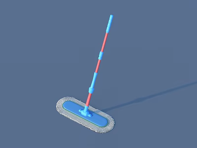 Household Cleaning Flat Mop With Blue Red Handle And Microfiber Pad 3d model