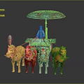 Bronze Sculpture of Horse Drawn Chariot with Four Horses Umbrella and Figure