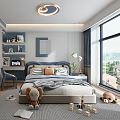 Modern Kids Bedroom With Toys Study Desk And Large Window