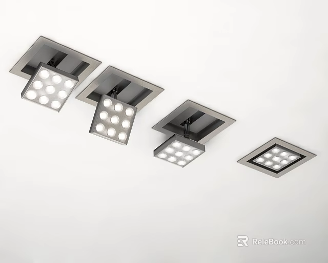 Modern Square Recessed Downlights Spotlights With Metal Frame And LED Bulbs For Ceiling Lighting 3d model 