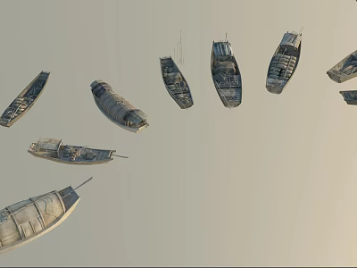Weathered Wooden Boats Hanging in Clear Sky with Rustic Design and Vintage Charm 3d model