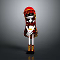 3D Character With Red Headdress Black Mask Red White Outfit Yellow Boots And Crossed Hands
