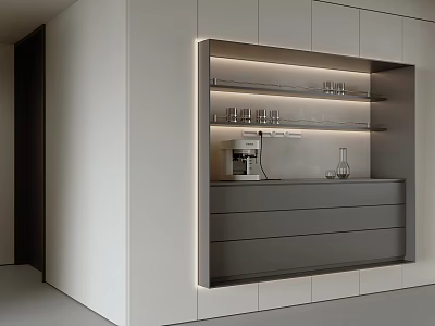 Modern Sideboard Design With White Gray Finish LED Lighting Drawers And Glassware Shelves 3d model