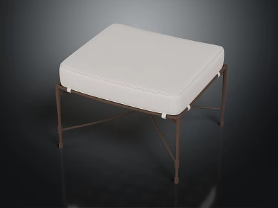 Modern Ottoman With White Upholstered Cushion And Metal Crossed Legs Design 3d model