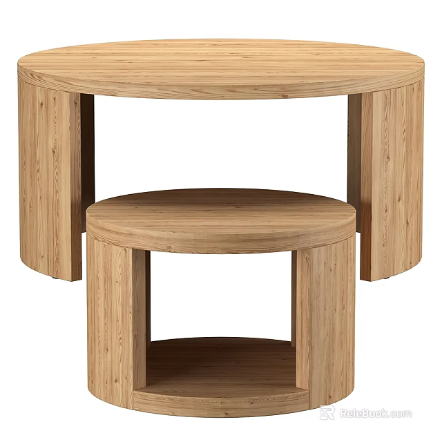 Nested Circular Wooden Tables With Minimalist Design For Home Decor 3d model