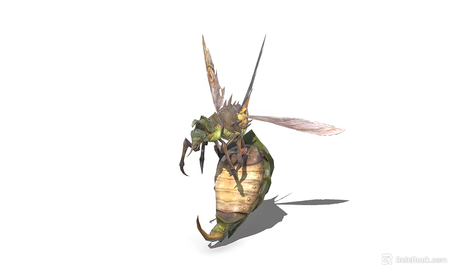 3D Model of Flying Insect With Transparent Wings and Segmented Exoskeleton Structure 3d model 