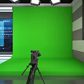 Modern Studio Setup With Green Screen Large Displays Tripods And Lighting 3d model