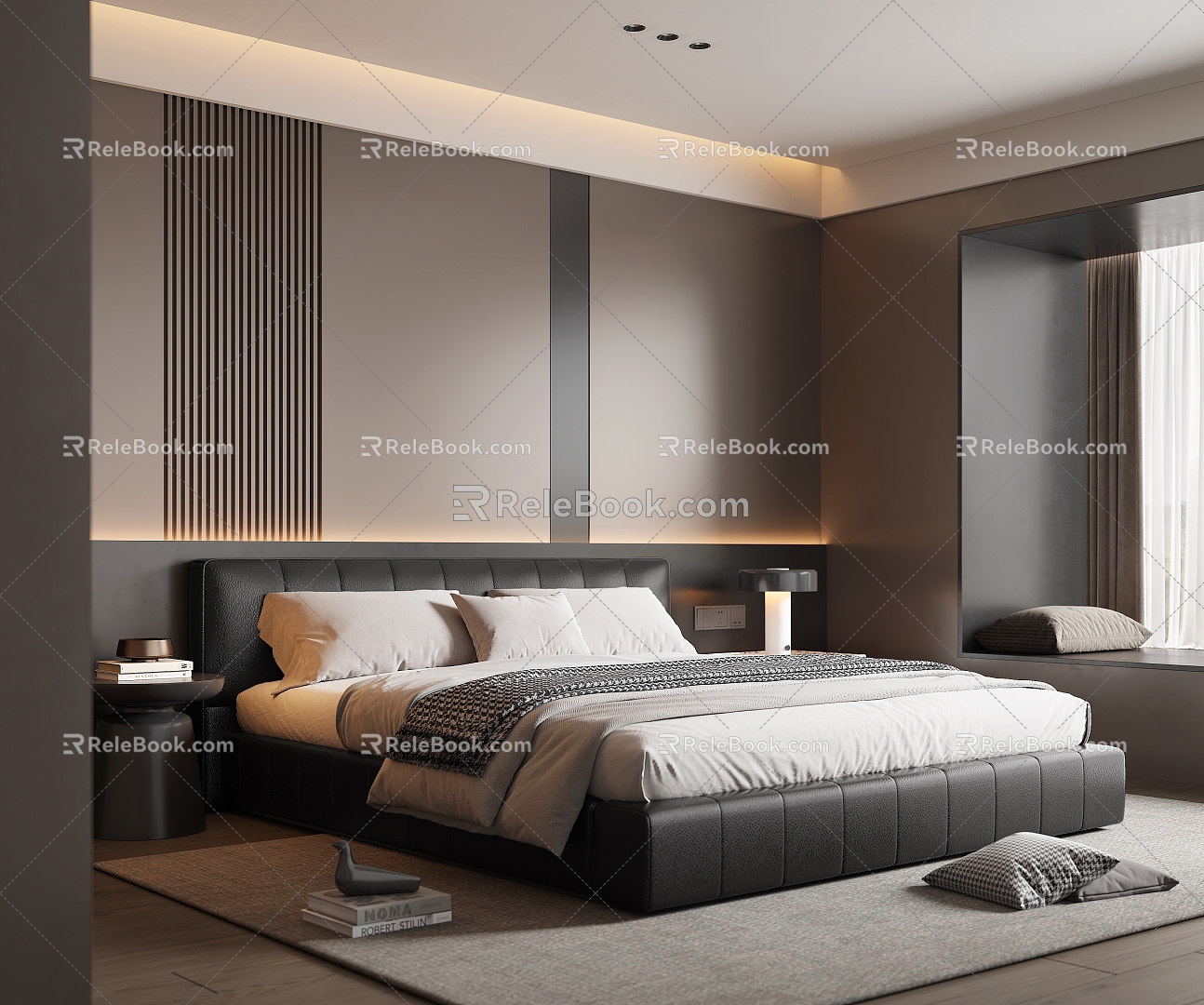 Minotti Home Bedroom Leather Double Bed Fabric Double Bed Italian Simple Master Bedroom model