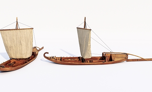 Old wooden boat Modern boat 3d model