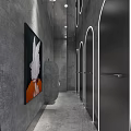 Public Restroom Interior Modern Design With Multiple Oval Mirrors Gray Concrete Walls And Sinks
