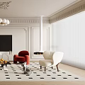 Light Luxury Living Room Interior With White Sofa Red Armchair And Black TV