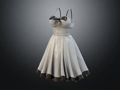 Stylish Women's Satin Spaghetti Strap Dress With Bow Detail And Flared Skirt 3d model