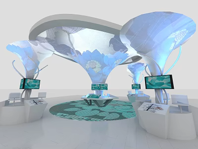 Modern Decorative Columns With Curved Petal Shapes In Exhibition Hall Display Area 3d model